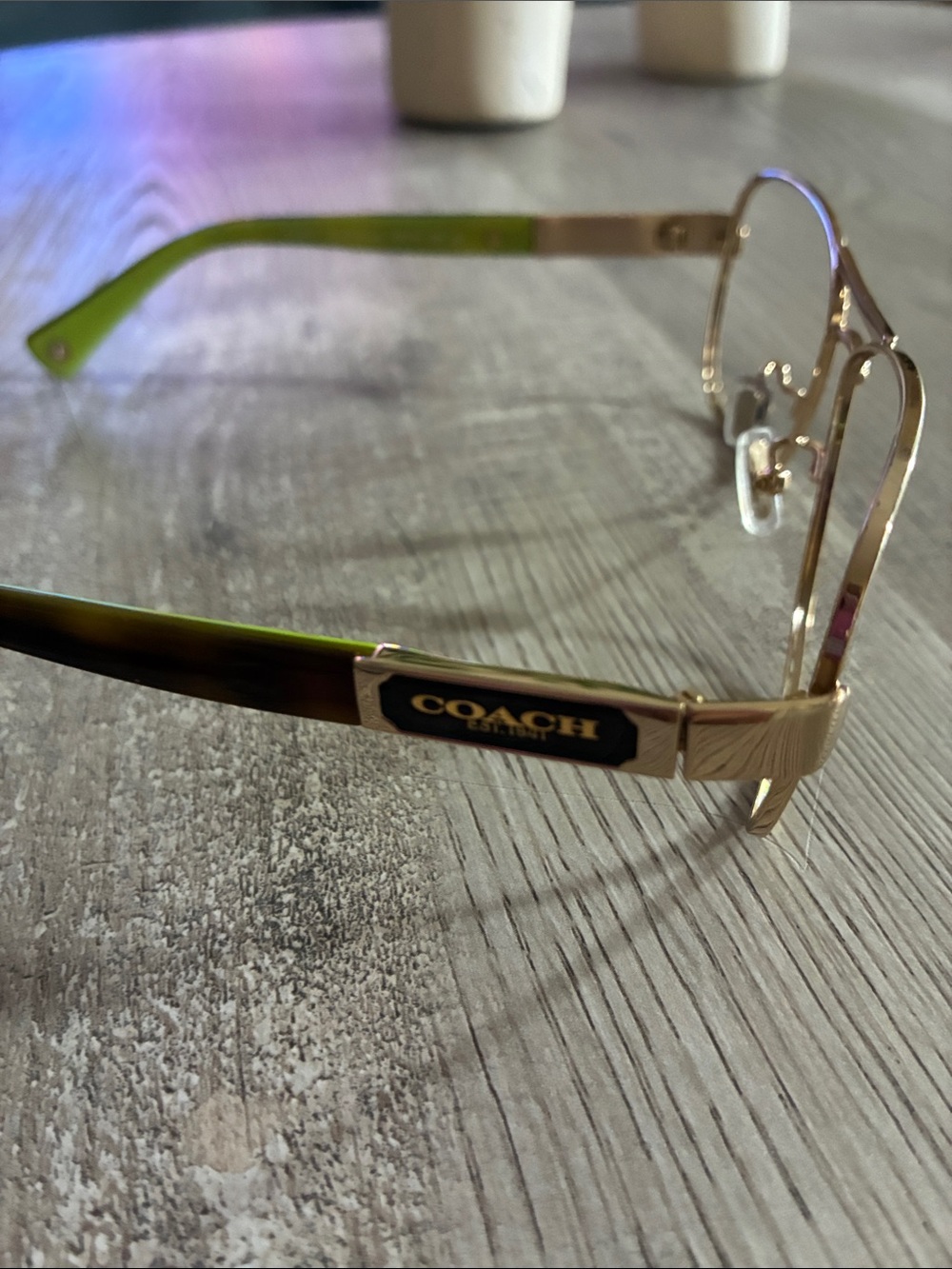 Coach Gold Metal Eyeglass Frames with Green Temples